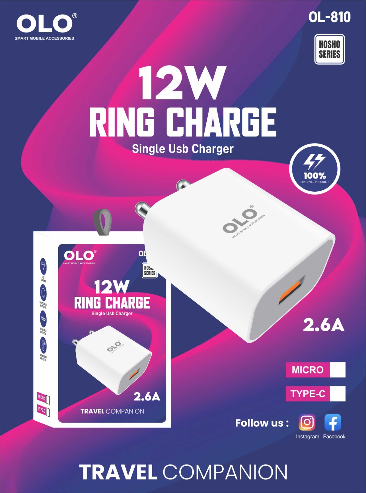 OL-810 OLO OL-810, Type-C, 12W Ring Charger - Image 1